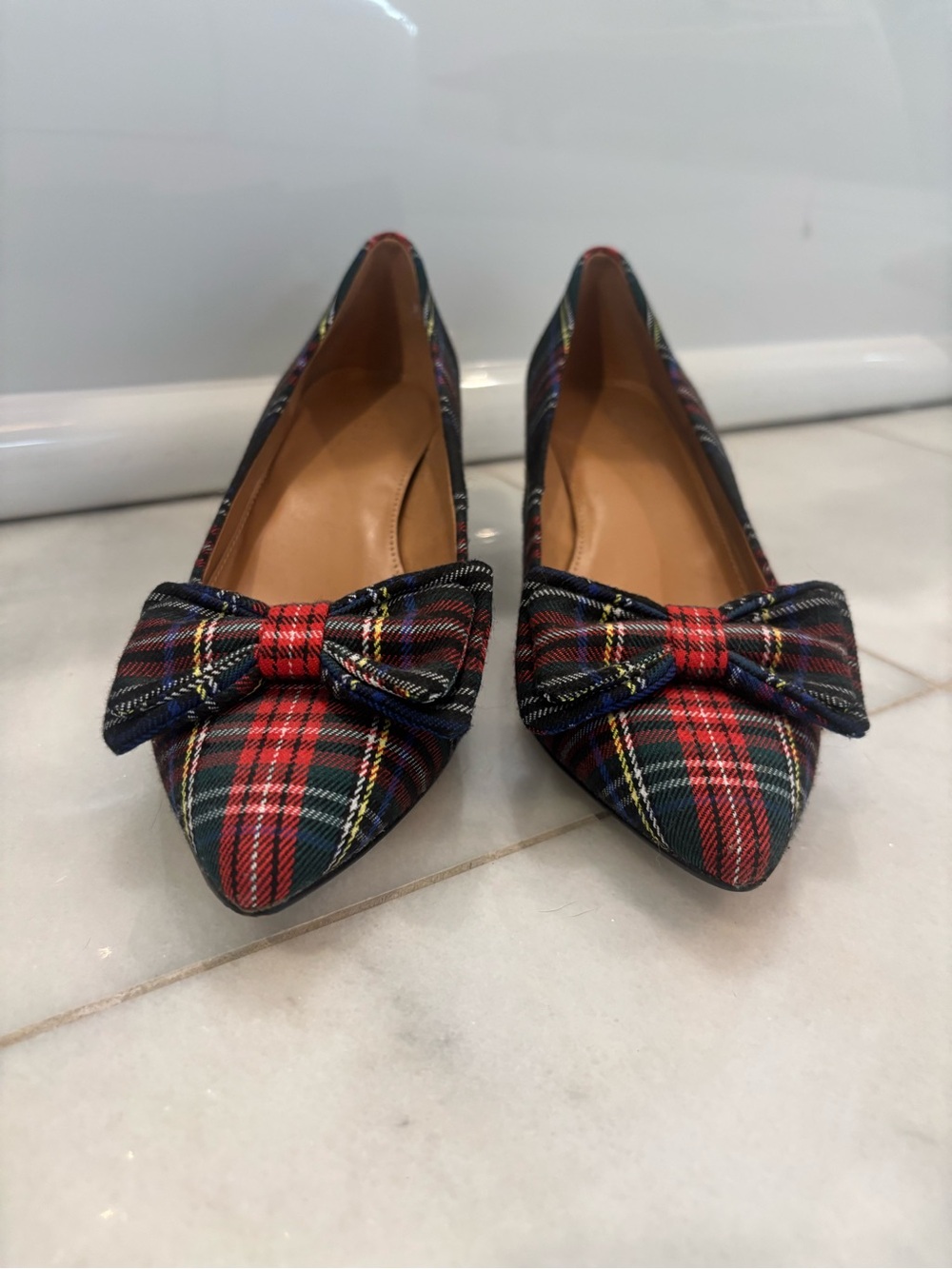 Jcrew Plaid Pointed-Toe Bow kitten heel- Red/Black - Picture 2 of 4